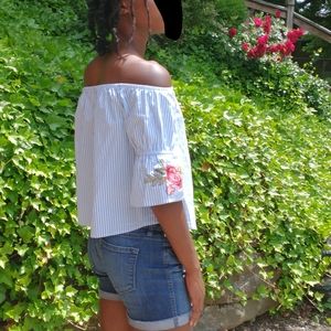 Striped Off Shoulder Half Sleeve Top